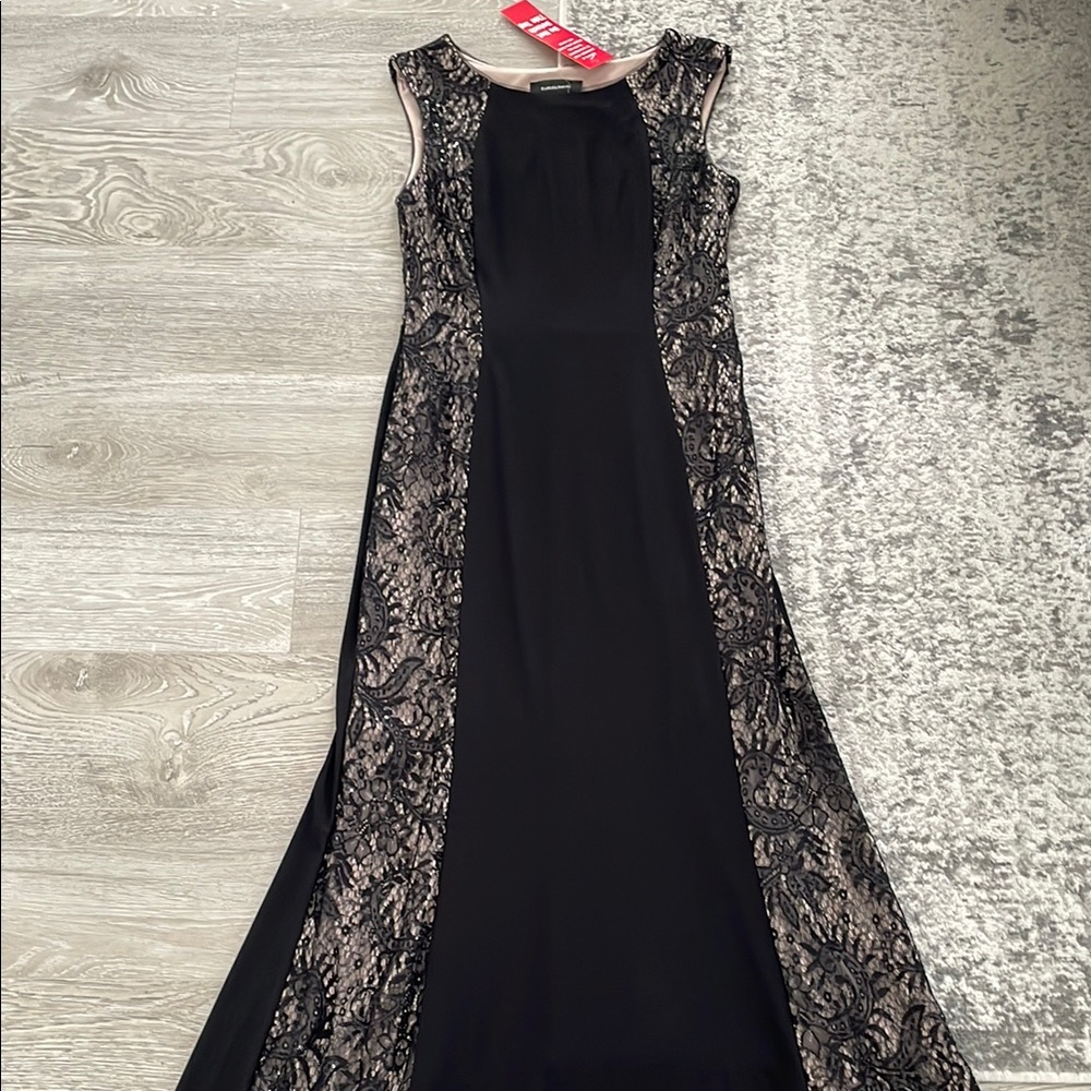 3/$50 Black Sheath Maxi Dress with Lace Panels NWT